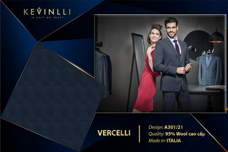 A301/21 Vercelli CVM - Vải Suit 95% Wool - Xanh Dương Trơn